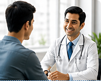 A doctor talking with a patient during a consultation