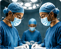 Two surgeons working in an operating theatre